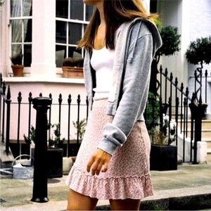 Brandy Melville Cara Ruffle Floral Mini Pink Skirt OS